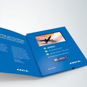 Brochure vidéo bleue avec clé USB intégrée